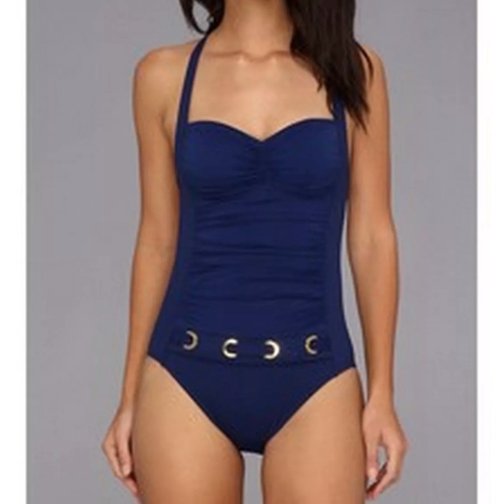 Bleu Rod Beattie Solid Retro Cup Mio Crossback One Piece
Swimsuit Size 8